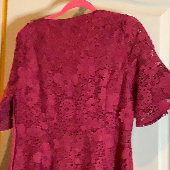 NWT ABBY GLASS medium raspberry floral appliqué dress mid length p2p 19💕 - Picture 5 of 7